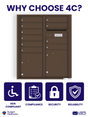 Florence 4C Horizontal Mailbox - 10 Doors, 2 Parcel Lockers - ADA Compliant Max Height USPS Access