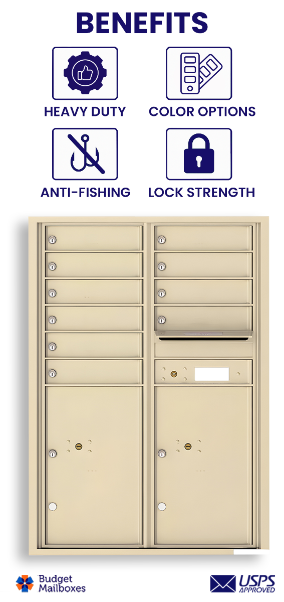 Florence 4C Horizontal Mailbox - 10 Doors, 2 Parcel Lockers - 12 Doors High USPS Access