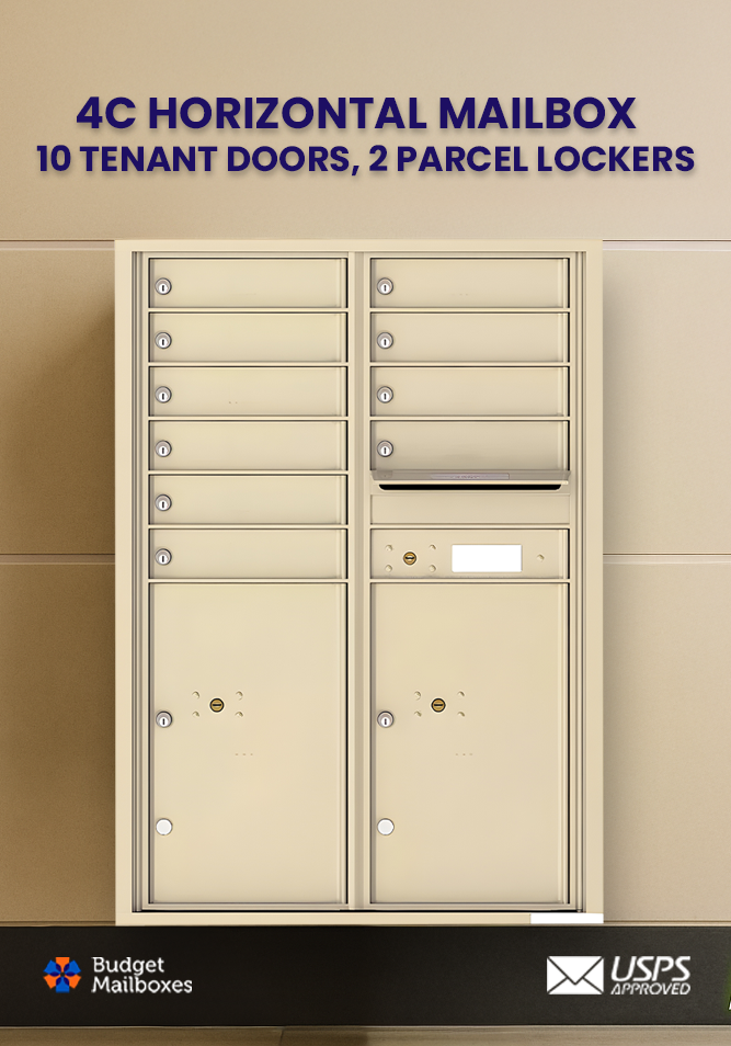 Florence 4C Horizontal Mailbox - 10 Doors, 2 Parcel Lockers - 12 Doors High USPS Access