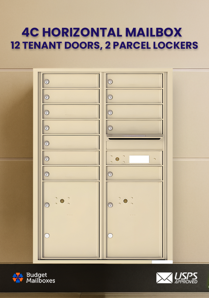 Florence 4C Horizontal Mailbox - 12 Doors, 2 Parcel Lockers - 12 Doors High USPS Access