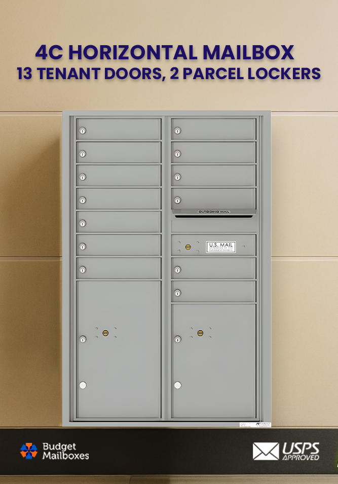 Florence 4C Horizontal Mailbox - 13 Doors, 2 Parcel Lockers - 13 Doors High USPS Access