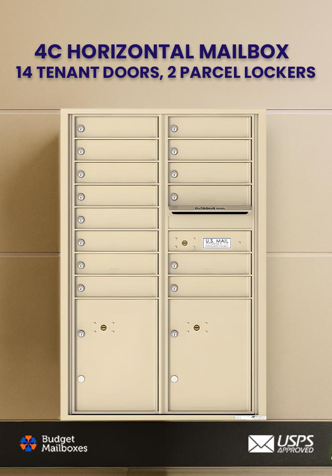Florence 4C Horizontal Mailbox - 14 Doors, 2 Parcel Lockers - 13 Doors High USPS Access
