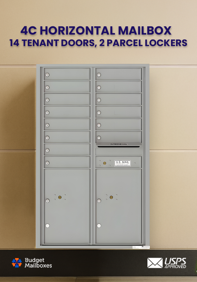 Florence 4C Horizontal Mailbox - 14 Doors, 2 Parcel Lockers - 14 Doors High USPS Access