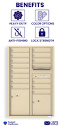 Florence 4C Horizontal Mailbox - 15 Doors, 2 Parcel Lockers - 13 Doors High USPS Access