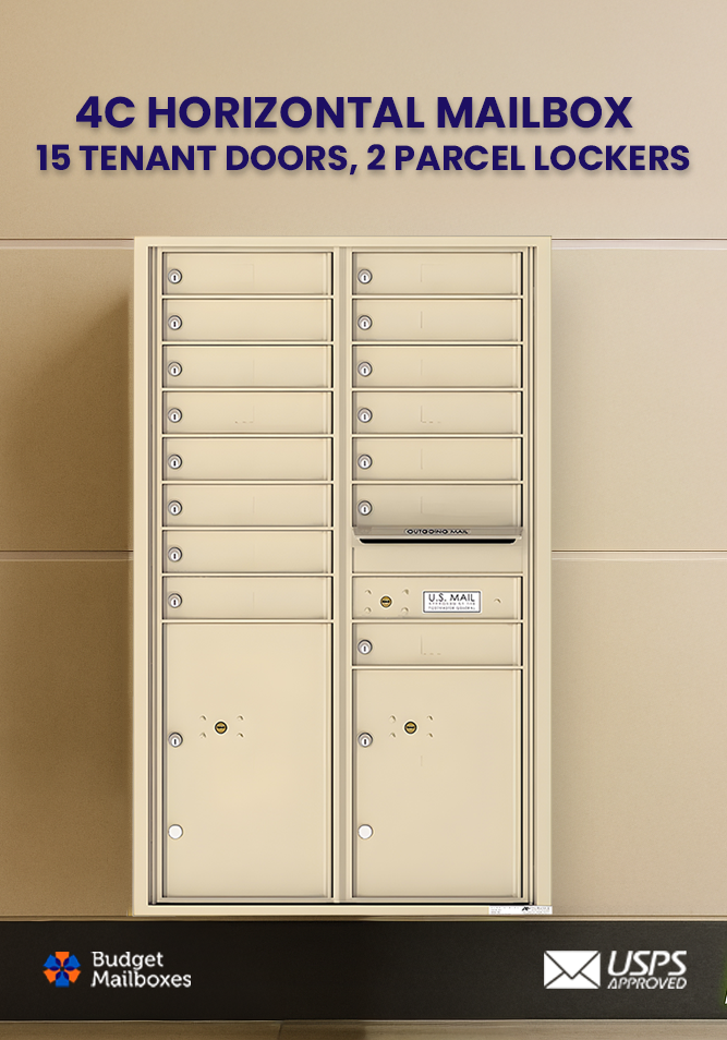 Florence 4C Horizontal Mailbox - 15 Doors, 2 Parcel Lockers - 14 Doors High USPS Access