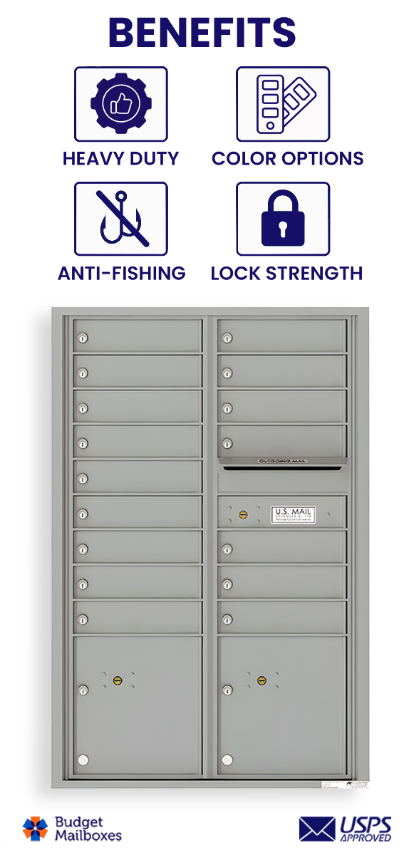 Florence 4C Horizontal Mailbox - 16 Doors, 2 Parcel Lockers - 13 Doors High USPS Access