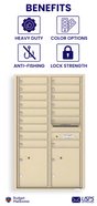 Florence 4C Horizontal Mailbox - 16 Doors, 2 Parcel Lockers - 14 Doors High USPS Access