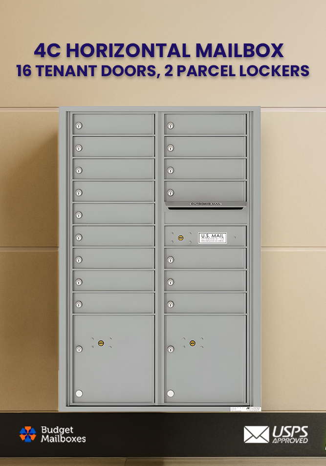 Florence 4C Horizontal Mailbox - 16 Doors, 2 Parcel Lockers - 13 Doors High USPS Access