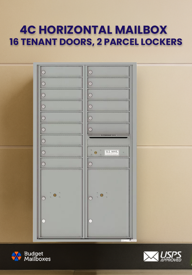 Florence 4C Horizontal Mailbox - 16 Doors, 2 Parcel Lockers - 15 Doors High USPS Access