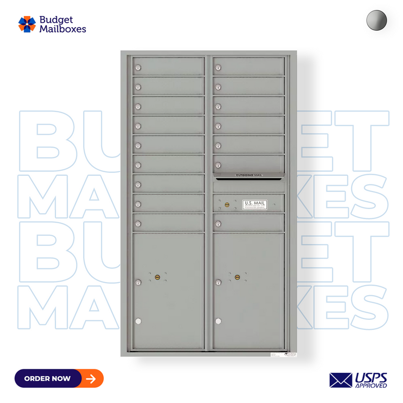 Florence 4C Horizontal Mailbox - 16 Doors, 2 Parcel Lockers - 15 Doors High USPS Access