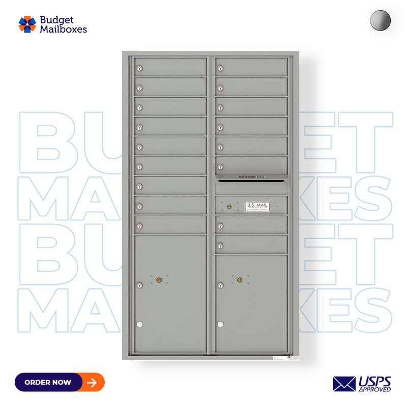 Florence 4C Horizontal Mailbox - 17 Doors, 2 Parcel Lockers - 15 Doors High USPS Access