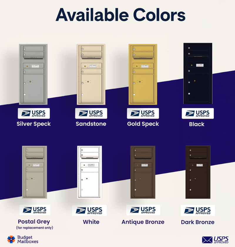 Florence 4C Horizontal Mailbox - 3 Doors, 1 Parcel Locker - ADA Compliant Max Height USPS Access