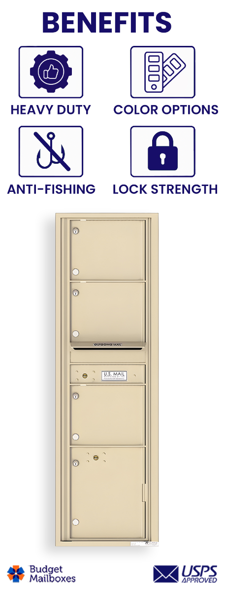 Florence 4C Horizontal Mailbox - 3 Doors, 1 Parcel Locker - Max Height USPS Access