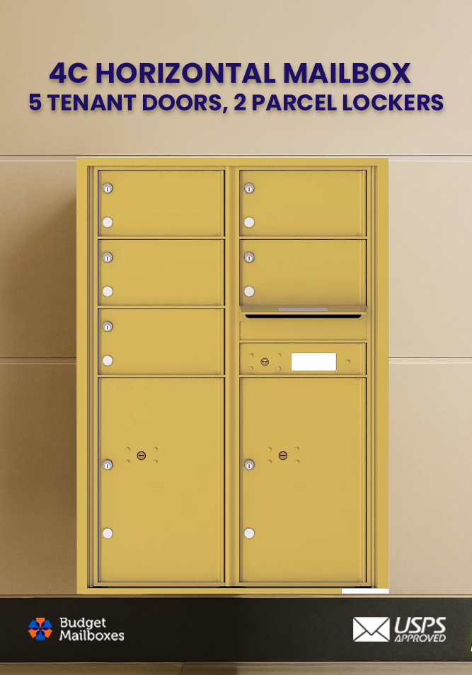 Florence 4C Horizontal Mailbox - 5 Doors, 2 Parcel Lockers - 12 Doors High USPS Access