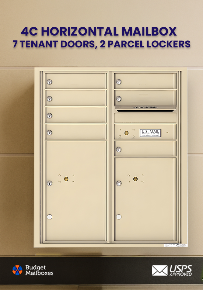 Florence 4C Horizontal Mailbox - 7 Doors, 2 Parcel Lockers - ADA Compliant Max Height USPS Access