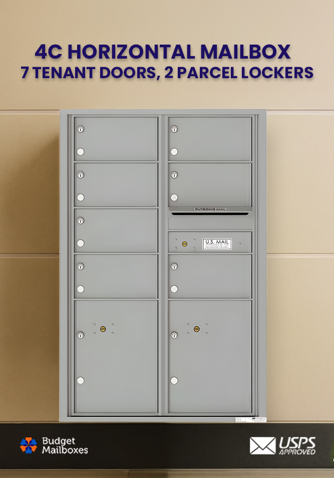 Florence 4C Horizontal Mailbox - 7 Doors, 2 Parcel Lockers - 13 Doors High USPS Access