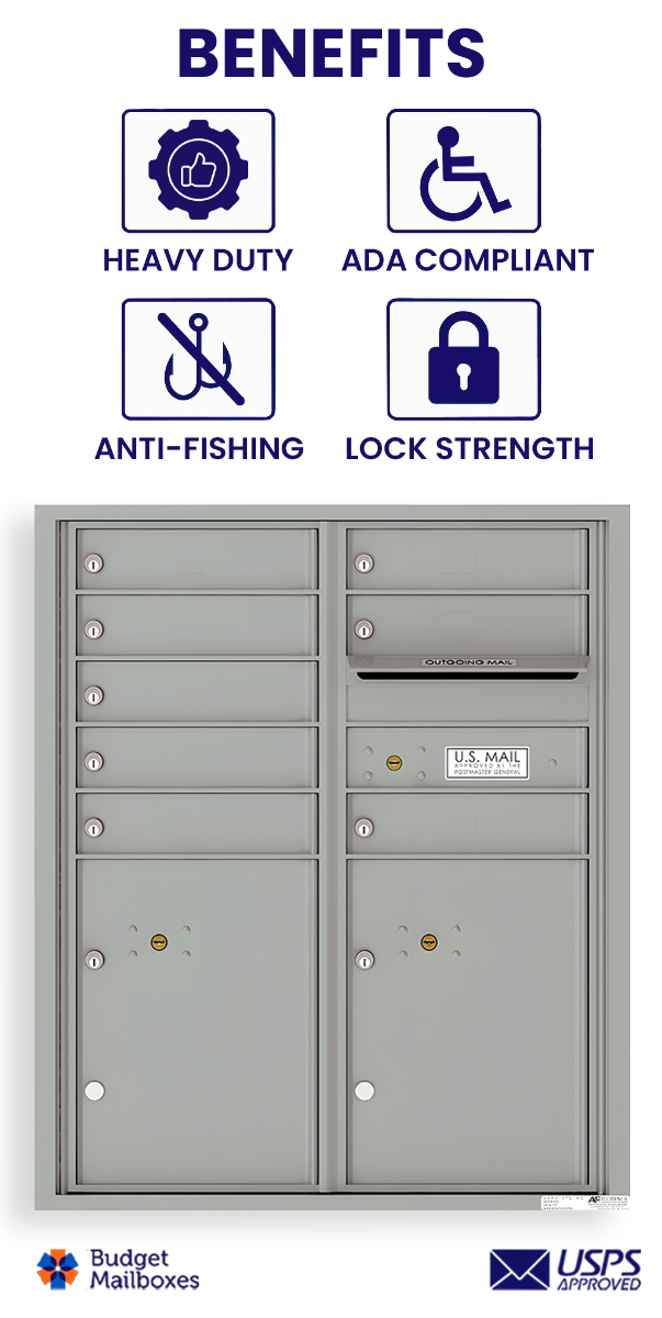 Florence 4C Horizontal Mailbox - 8 Doors, 2 Parcel Lockers - ADA Compliant Max Height USPS Access