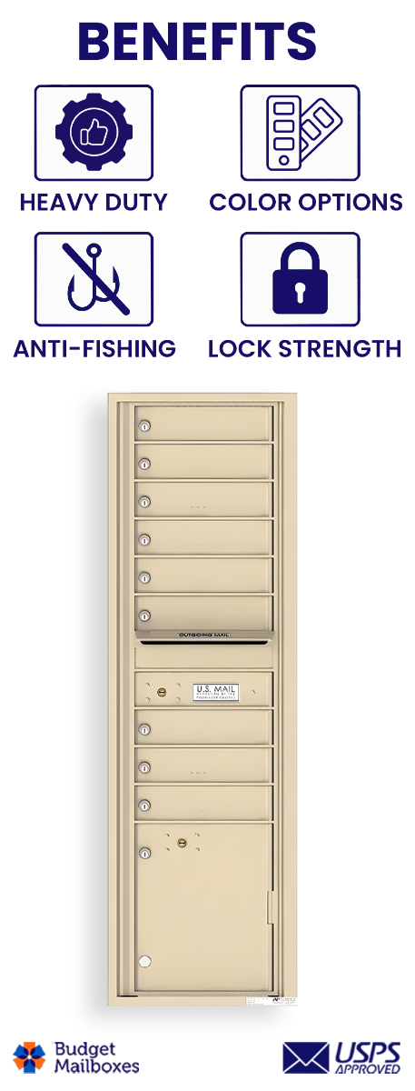Florence 4C Horizontal Mailbox - 9 Doors, 1 Parcel Locker - Max Height USPS Access