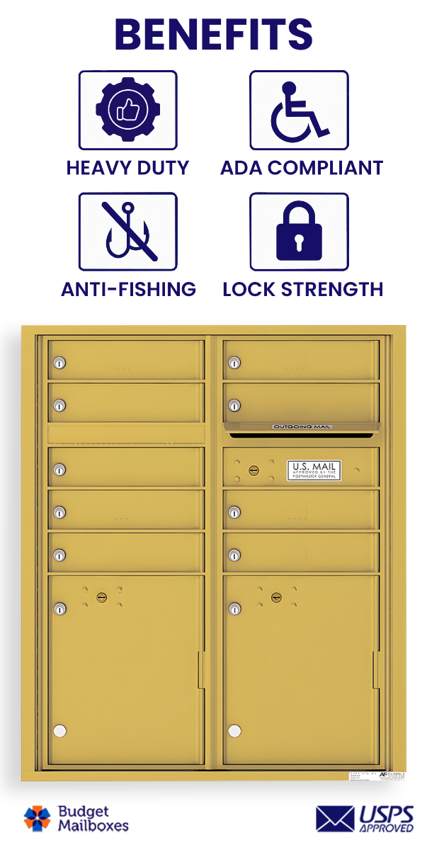 Florence 4C Horizontal Mailbox - 9 Doors, 2 Parcel Lockers - ADA Compliant Max Height USPS Access
