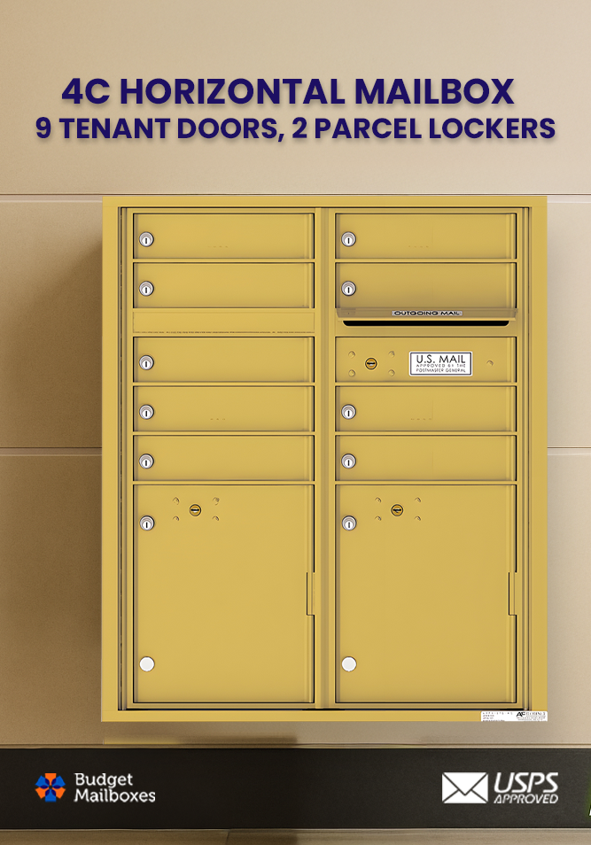 Florence 4C Horizontal Mailbox - 9 Doors, 2 Parcel Lockers - ADA Compliant Max Height USPS Access
