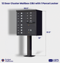 Florence 12 Door USPS Cluster Mailbox with Parcel Locker, Pedestal Included