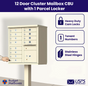 12 Door USPS Cluster Mailbox CBU with 1 Parcel Locker, Pedestal Included