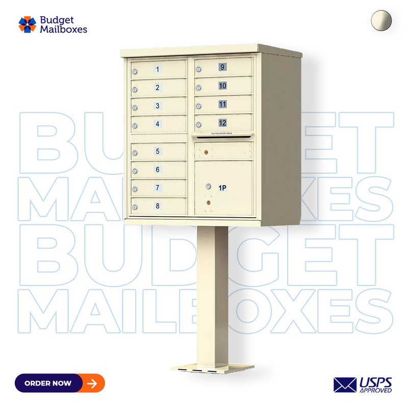 Florence 12 Door USPS Cluster Mailbox with Parcel Locker, Pedestal Included