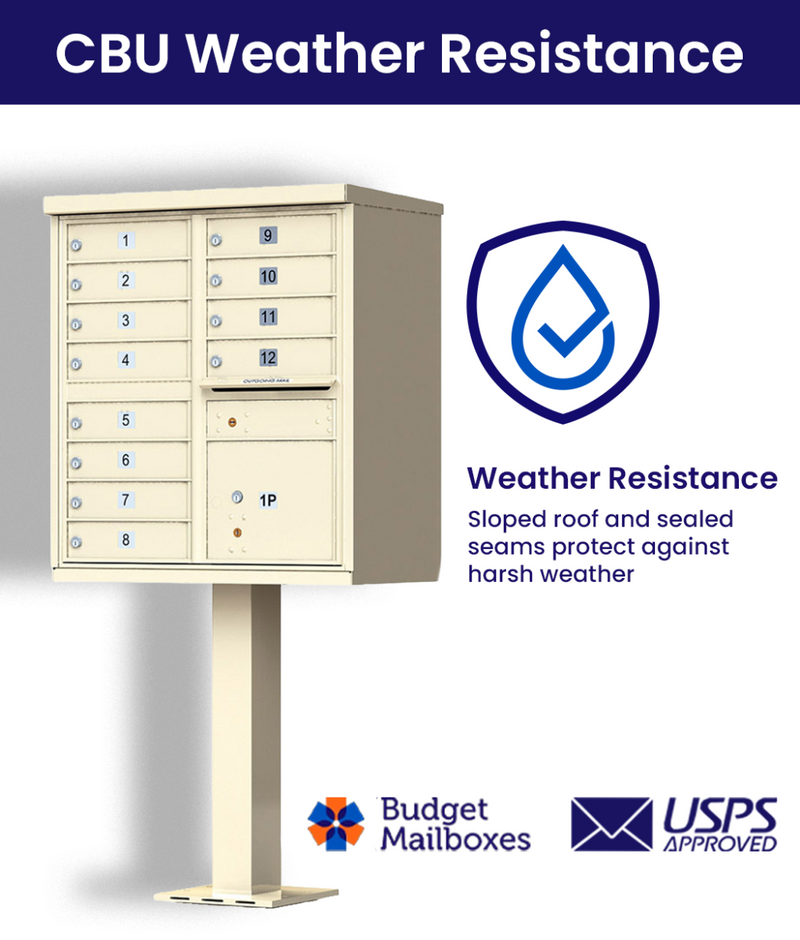 Florence 12 Door USPS Cluster Mailbox with Parcel Locker, Pedestal Included