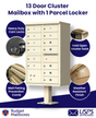 13 Door USPS Cluster Mailbox CBU with 1 Parcel Locker, Pedestal Included