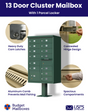 Florence 13-Door Cluster Mailbox Premium Package with Pedestal and Installation Hardware