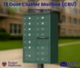 Florence 13 Door USPS Cluster Mailbox with Parcel Locker, Pedestal Included