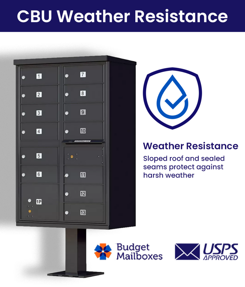 Florence 13 Door USPS Cluster Mailbox with Parcel Locker, Pedestal Included