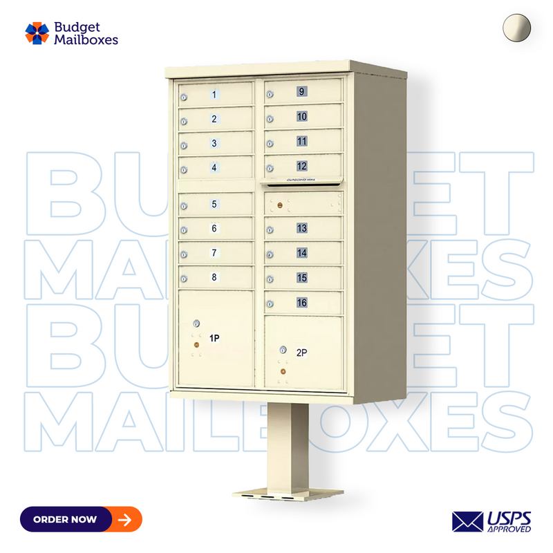 16 Door USPS Cluster Mailbox CBU with 2 Parcel Lockers, Pedestal Included