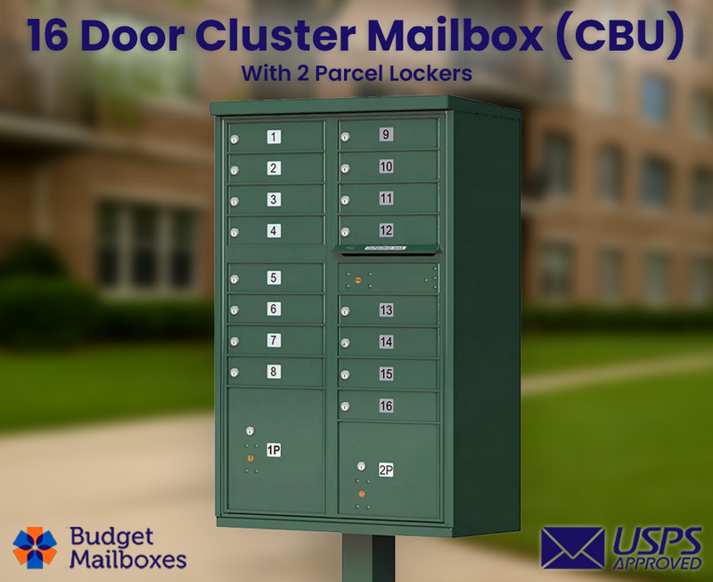 Florence 16-Door Cluster Mailbox Premium Package with Pedestal and Installation Hardware