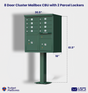 8 Door USPS Cluster Mailbox CBU with 2 Parcel Lockers, Pedestal Included