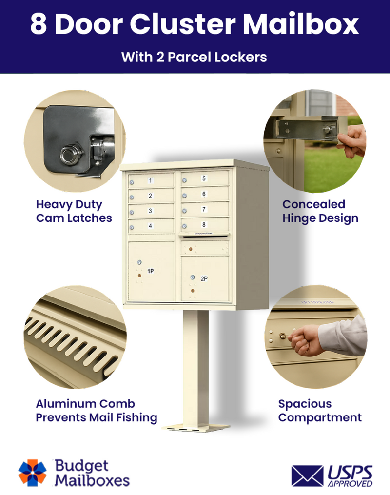 Florence 8-Door Cluster Mailbox Premium Package with Pedestal and Installation Hardware
