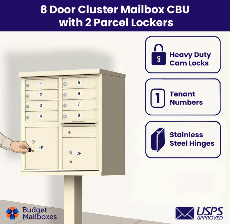 CBU 8-Door Cluster Mailbox Premium Package with Pedestal and Installation Hardware