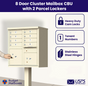 8 Door USPS Cluster Mailbox CBU with 2 Parcel Lockers, Pedestal Included