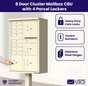 Florence 8-Door Cluster Mailbox Premium Package with 4 Parcel Lockers, Pedestal, Installation Accessories