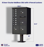 8 Door USPS Cluster Mailbox CBU with 4 Parcel Lockers, Pedestal Included