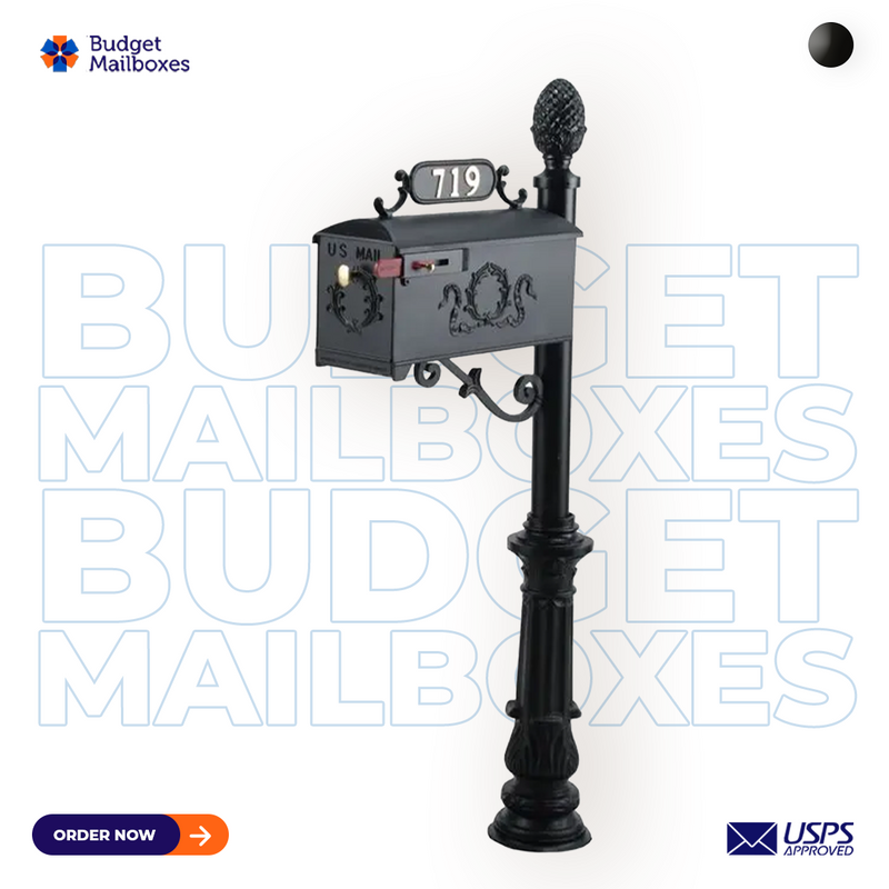 Residential Mailbox System with Olive Wreath Decorative Mailbox and Pineapple Finial
