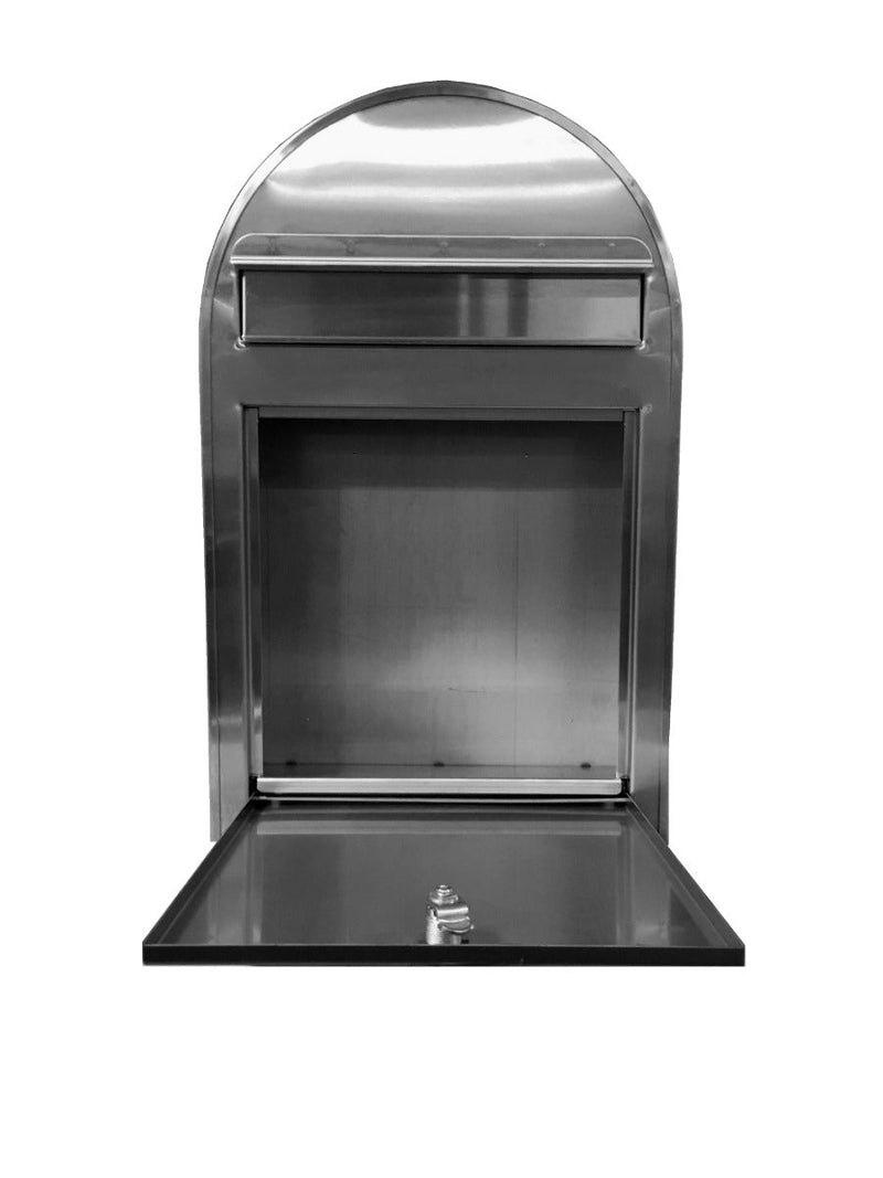 Bobi Classic Slim Front Access Modern Locking Stainless Steel Mailbox and Round Black Post Combo