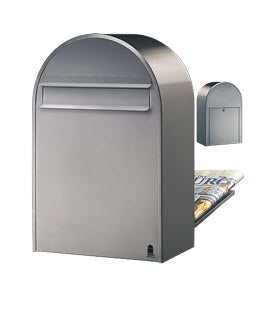 USPS Approved Bobi Classic B Rear Access Modern Locking Stainless Steel Mailbox and Round Zinc Post Combo
