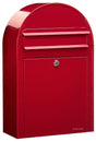 Bobi Classic Slim Front Access Modern Locking Red Mailbox and Round Grey Post Combo
