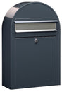 Bobi Classic Slim Front Access Modern Locking Grey Mailbox with Stainless Steel Mail Slot and Round White Post Combo