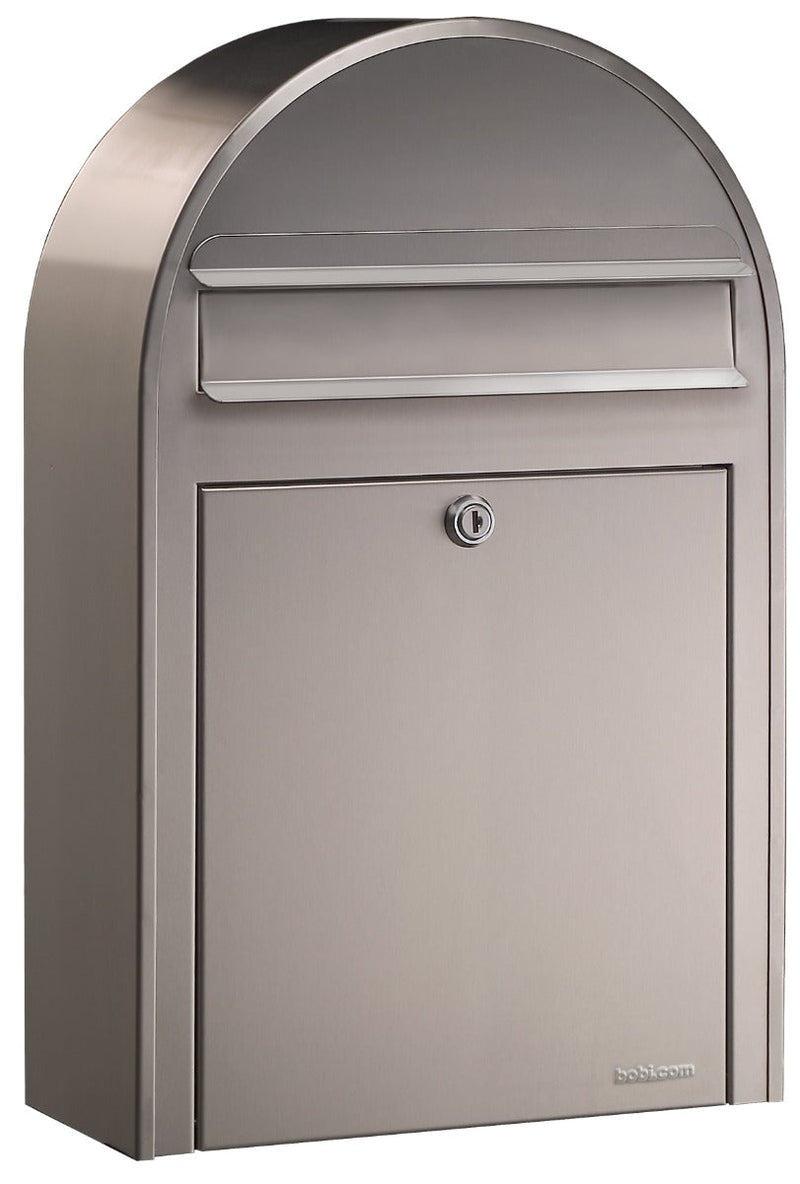 Bobi Classic Slim Front Access Modern Locking Stainless Steel Mailbox and Round White Post Combo