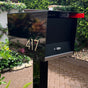 Ted Stuff Quick-Ship Uptown Modern Post Mounted Mailbox in White and Black with Stainless Steel Stick on Numbers