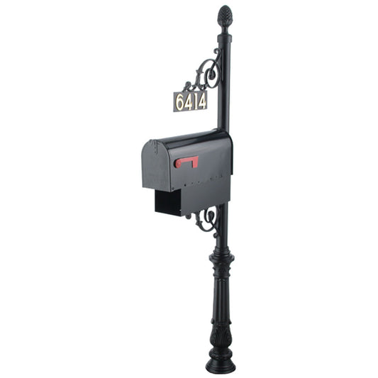 Classic Mailbox Post System Series C1 with Finial, Number Plate, & Newspaper Holder