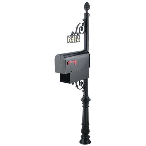 Classic Mailbox Post System Series C1 with Finial, Number Plate, & Newspaper Holder