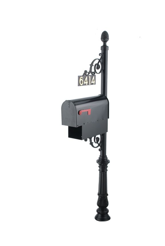 Classic Mailbox Post System Series C1 with Finial, Number Plate, & Newspaper Holder